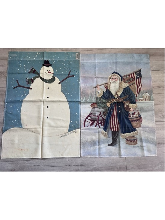 Unbranded Other - Decorative House Porch Flag 34 x 24" Set Of 2 Country Primitive Winter Snowman